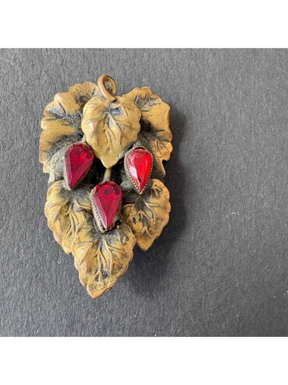Vintage Dress Clip Leaf Motif Red Crystal Stone 1930s Unbranded Fur Scarf